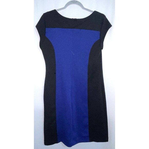 Nicole Miller Dress Black Electric Blue Cap Sleeve Zip Back Women’s Size L New - Picture 4 of 7